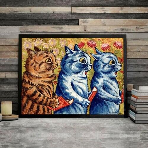Cute Kitty Poster Funny Three Singing Cats Vintage Canvas Painting Wall Art Decor for Living Room