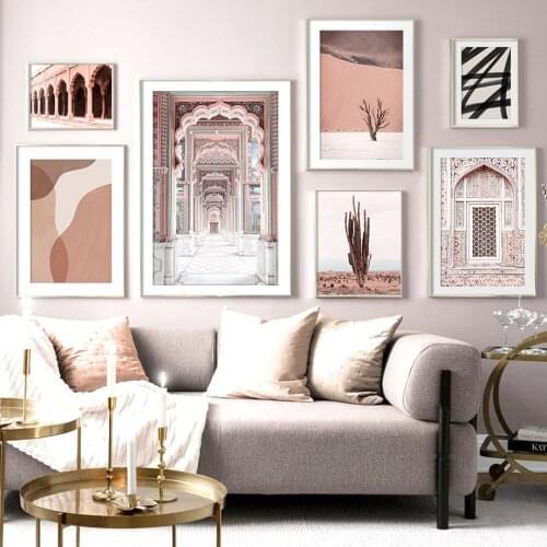 Door Building Cactus Tree Abstract Lines Nordic Posters And Prints Wall Art Canvas Painting Wall Pictures For Living Room Decor