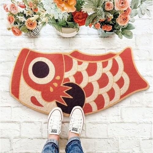 Koi Fish Pattern Doormat Rubber Washable Non-slip Rug Mat for Hallway Easy Clean Carpet Entryway Resist Dirt Trapper Rugs