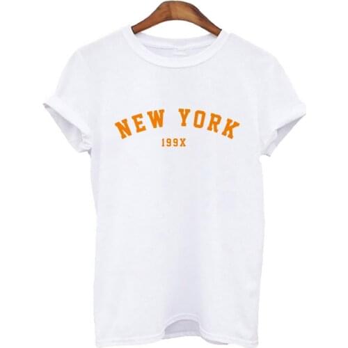 O-neck Short Sleeve White T-shirt Harajuku Tshirt 2021 Hot New Summer Simple New York Multicolor letters print Tshirt lady
