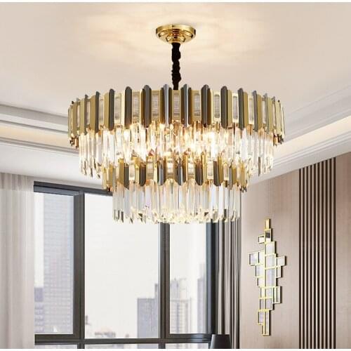 Modern Contemporary Crystal Hanging Drop Pendant Lamp shade Brass Pole Chandelier Hanging Light For Bedroom