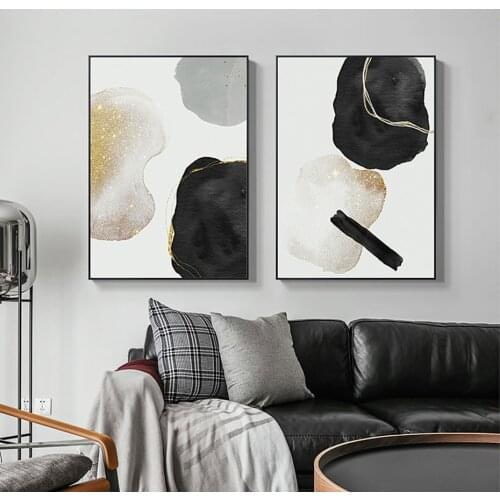 Modern Fashion Abstract Black and Gold Canvas Painting Wall Art Posters and Prints Pictures Living Room Office Home Decoration