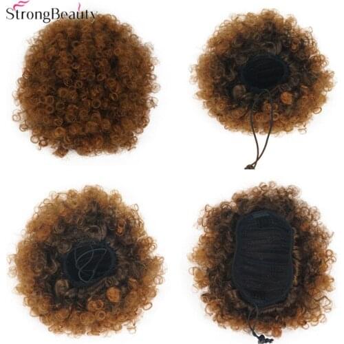 Strongbeauty Afro Bun Chignon Hair Ponytail Synthetic Kinky Curly Puff Clip in Drawstring Black Women