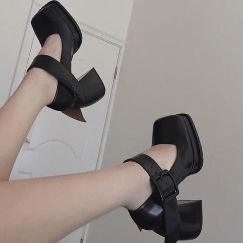Mary Jane Shoes Lolita Shoes Cosplay 9cm High Heels Thick Heel Square Toe Platform Women Pumps Retro Sexy Patent Leather Shoes