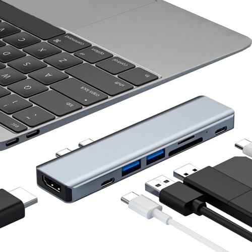 HUB for MacBook Type-C To HDMI-compatible USB 3.0 Adapter 7 in 1 TF SD Reader PD Charger Dock for MacBook Pro/Air C Splitter
