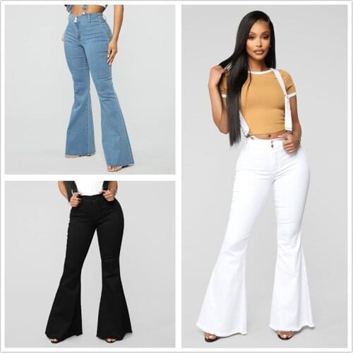 European and American women denim fashion belt trousers new jeans for Europe station slim ladies bell trousers