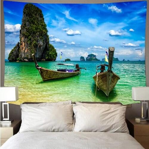 Sunset waves beach scenery tapestry big art print tapestry psychedelic wall-mounted beach towel polyester fiber thin yoga BGT008
