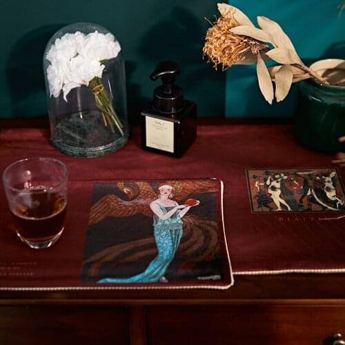 Retro Suede Placemat Dining Table Decor Coaster Classic American Character Printing Thickened Velvet Placemats Luxury Bowl Mat