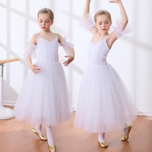 New Female Childrens Ballet Tutu Skirts Giselle Swan White Romantic Style Long Tutu Ballet Dance Costumes Ballerina Dress