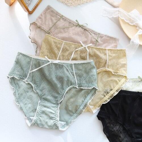 Sweet Cute Cats lace summer Seamless Panties women Korea sexy mesh Mid-rise lingerie Panties women crotch 100% cotton N716