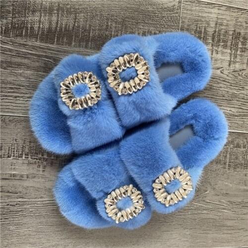 WomenS Slippers Leisure Luxury Mink Slippers Exquisite Diamond Plush Shoes European And American Trend