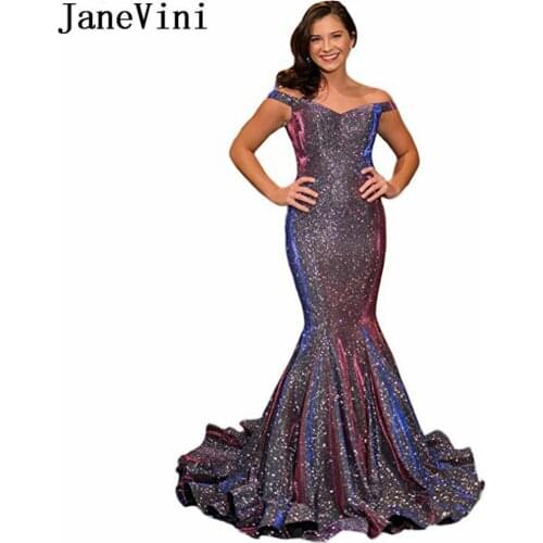 JaneVini 2019 Shiny Glitters Evening Dress Party Long Mermaid Evening Gown Plus Size Women Formal Dresses New vestidos compridos