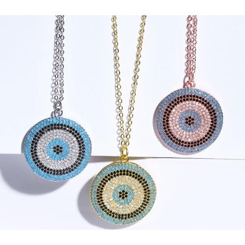 Vintage Cubic Zirconia Gold eye Necklace Women Crystal ethnic Pendant Long Chain Necklace CZ Christmas gift Jewelry Wholesale