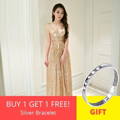 Beauty Emily Sexy Long Golden Evening Dresses 2019 Floor-length Evening Occasion Party Prom Dresses vestido de noite