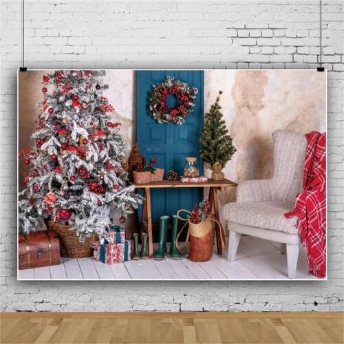 Winter Backdrop For Photography Christmas Tree Rural Room Gift Wreath Wood Floor Child Baby Photoazone Photographic Background