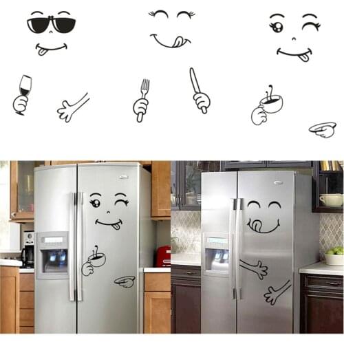 1Pcs Vinyl Stickers Kitchen Fridge Wall Refrigerator Home Decor Cartoon Pettern Art Wall Decal Cute Sticker Happy Delicious Face