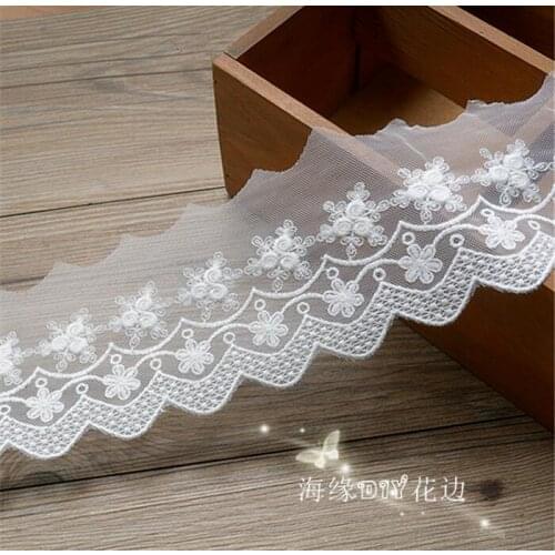 10 Yards Stylish Cotton Embroidered Lace Mesh White Lace Trims Trimmings DIY Sewing Garment Accessories Free Shipping