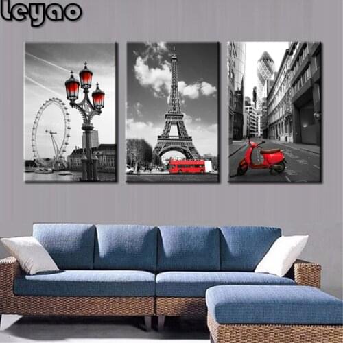 3 Panel Red Motorcycle Black And White Background,5d diamond Painting,diamond mosaic, Full Square/Round Drill 3D Embroidery