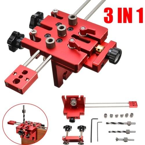 3 in 1 Woodworking Hole Drill Punch Positioner Guide Locator Jig Joinery System Kit Wood Working DIY Tool with limit hole opener