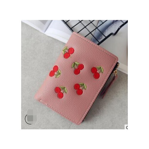 50pcs/lot fedex fast Lady Girl Cute Mini Money Bag Women Cherry Embroidery PU Leather Short Wallet Coin Purse