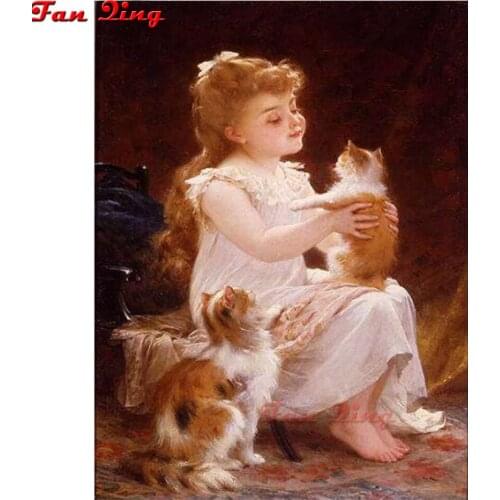 5D DIY Full Square Diamond Painting Cross Stitch "Girl holding cat" 3D Diamond Embroidery Rhinestone Mosaic Home Decor Gift