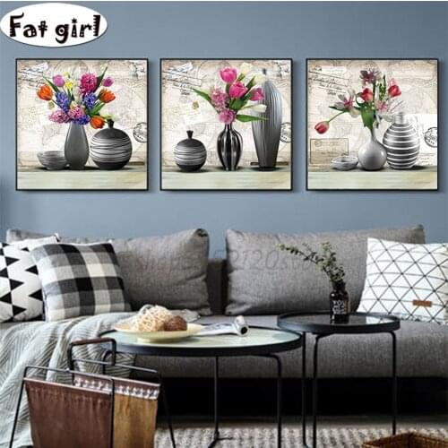 Diy 5D diamond painting Vintage Still Life Canvas Flower Painting Living Room Decor mosaic embroidery cross stitch square round
