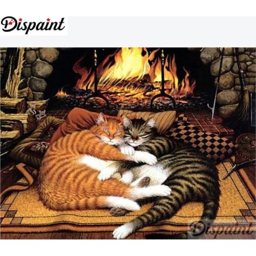 Dispaint "Animal cat sleeping" Diamond Painting 5D Full Square/Round Drill Home Decor DIY Diamond Embroidery Cross Stitch A27100