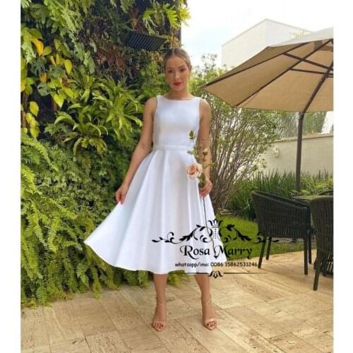 White Short Satin Cheap Wedding Dresses 2021 Vestido De Novia Knee Length Plus Size Country Beach Boho Bridal Gowns for Women