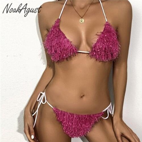 Tassel Bikini 2021 Swimsuit Women 2 Pieces Set Sexy Thong swimwear Triangle Biquini High cut Fringe Bathing Suit Summer Fashion