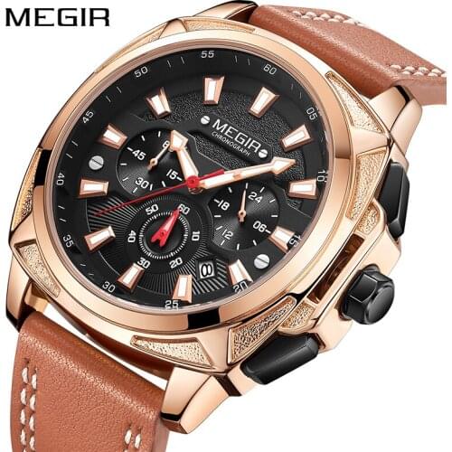 2021 New MEGIR Relogio Masculino Watches Men Fashion Casual Sports Watch Quartz Business Leather Strap Wristwatches Reloj Hombre