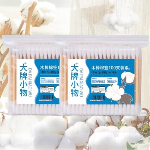 100pcs/pack Cleaning Usage and 100% Pure Cotton Material Cotton Buds Wooden Stick
