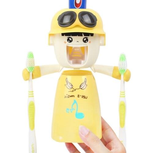 Kids Toothbrush Holders with Cup Cute Hands Free Toothpaste Dispensers Children Automatic Cartoon Toothpaste Squeezer case