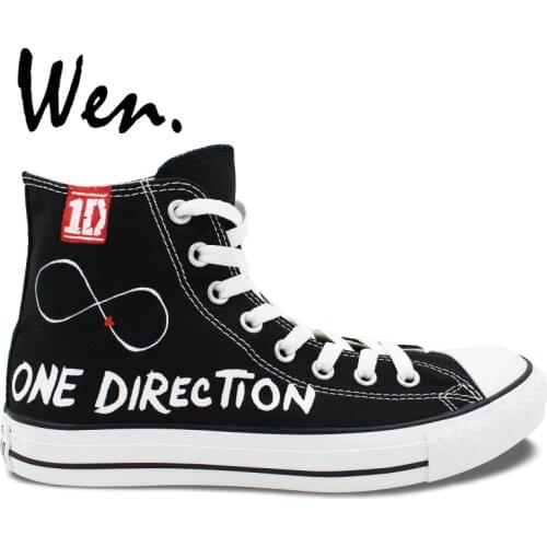 Wen Canvas Athletic Shoes Slogan 1D ONE DIRECTION Hand Painted Shoes Custom Design High Top Black Sneakers Sports Unisex