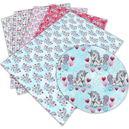 Unicorn Cartoon Printed Synthetic Faux Leather 22 x 30 cm for DIY Hair Bow HandbagsMaterials L119 L120