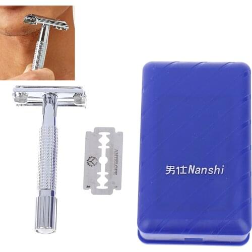 Stainless Steel Classic Razor Mens Traditional Classic Double Edge Chrome Shaving Safety facing Razor + 1 Blades Holder Men