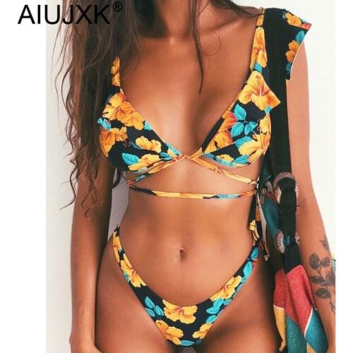 AIUJXK New Summer Floral Print Lingerie Women Sexy Bandage 2 Piece Swimsuit Ladies Beach Style Bra Set Swimming Underwear Suit
