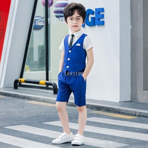 Children Formal Vest Suit Set Flower Boys Summer Wedding Catwalk Show Dress Costume Kids Vest Shorts Clothing Sets
