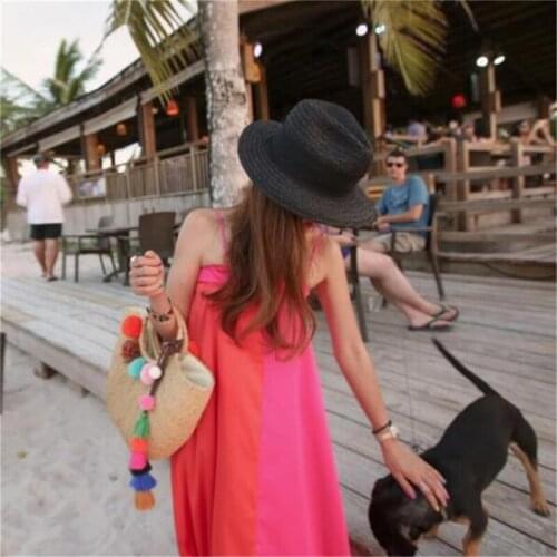 Handmade Summer Straw Beach Bag for Women Casual Natural Yellow Grass Woven Shopping Handbag with Colorful Tassels IL00581