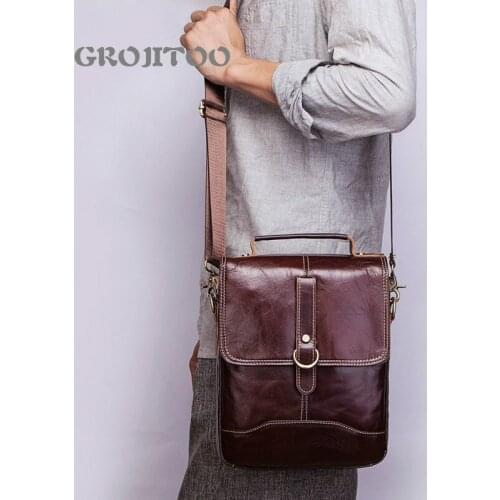 GROJITOO Fashionable mens leather shoulder bag large capacity messenger bag mens leisure bag mens bag