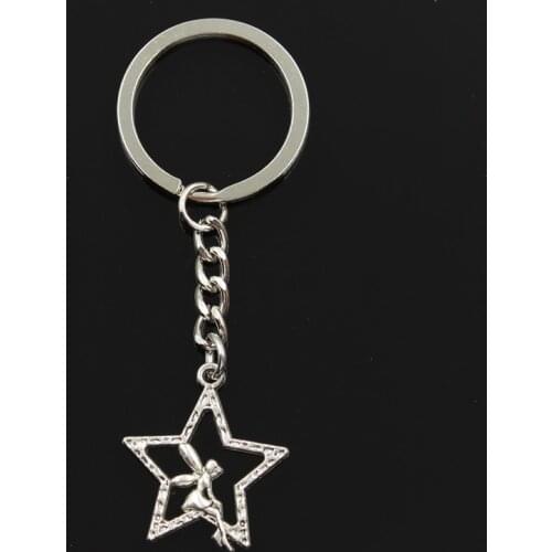 Fashion 30mm Key Ring Metal Key Chain Keychain Jewelry Antique Bronze Silver Color Plated Angel Star 30x24mm Pendant
