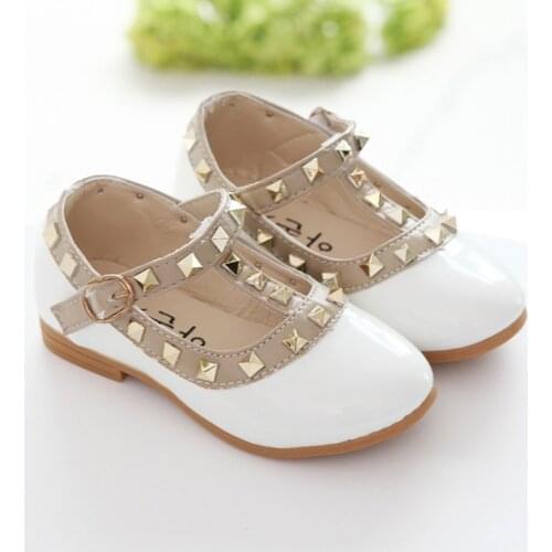 New Fashion Children Lady Girls Princess Shoes PU Leather toddler baby Low-heel Kids mary jean Shoes Rivets Sneakers