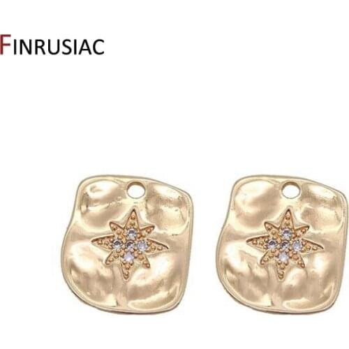 Fashion Pendants For Jewelry Making, Gold Plated Square Shape Zircon Star Brass Charm Pendant For Necklace Earrings Making