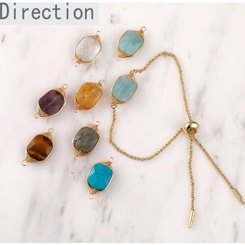 Natural crystal semi precious stone rectangular copper wire wound double DIY handmade necklace pendant accessories materials
