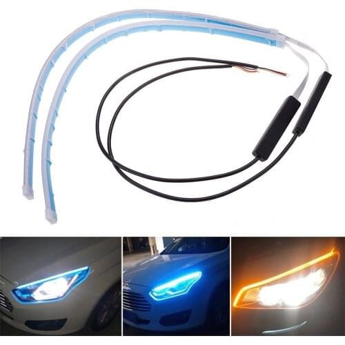 New 2pcs Ultrafine Cars DRL LED Daytime Running Lights White Turn Signal Yellow Guide Strip for Headlight Assembly Drop Shipping