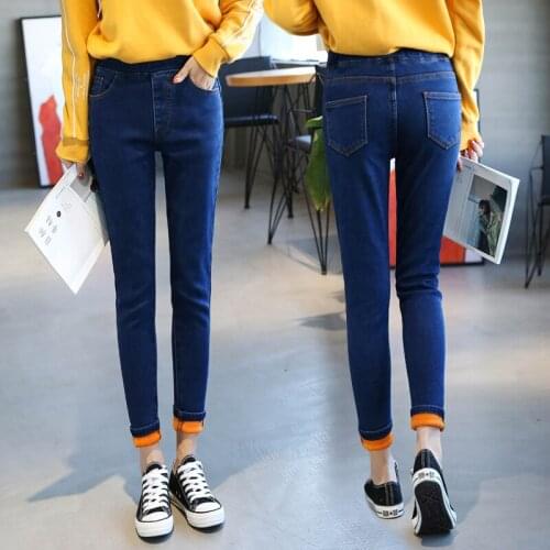 2021 New Woman Thick Winter Female Warm Skinny High Waist Plus Velvet Elastic Jeans Denim Pencil Womens Pants Plus Size 5xl