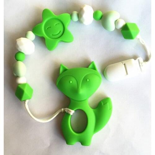 New Silicone Teething fox Pacifier Clip - silicone round beads Soother Clip for baby chew - Teether Chew Toy
