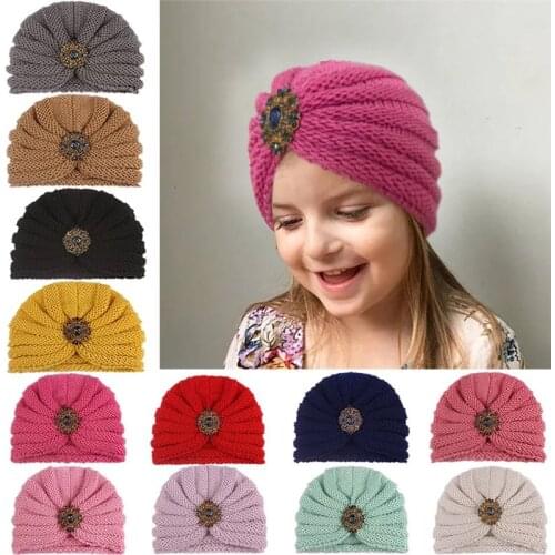 2020 Autumn Winter Childrens Knitted Hat Hood Baby Wool Hat With Drill Combination Outdoor Warm Knitted Hat