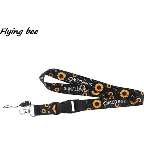 Flyingbee Painting Art Sunflower Key Chain Buckle Lanyard Neck Strap For Phone Keys ID Card Creative Lanyards X1168