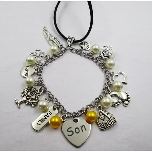 Son family theme home love leather stainless steel chain rearview mirror christmas tree decoration Bag ornaments