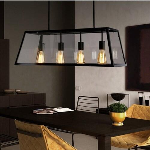 Modern Led Wrought Iron Pendant Light Decoration Art Rectangular Glass Lamp industrial lamp